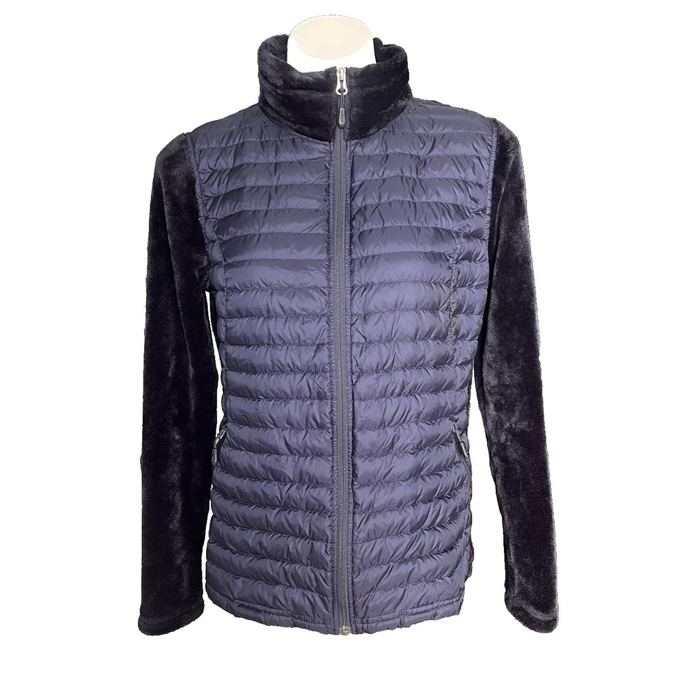 Womens 32 Degrees Heat Down Puffer Jacket Navy Blue Faux Fur Size M Lightweight